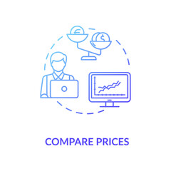 Compare prices concept icon. Helping with money. Wealthy future retirement. Business financial advice. Budget saving idea thin line illustration. Vector isolated outline RGB color drawing