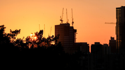 Construction cranes silhouette