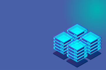 Isometric Digital Technology Web Banner. BIG DATA Machine Learning Algorithms. Analysis and Information. Big Data Access Storage Distribution Information Management and Analysis.