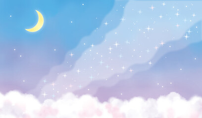 ファンシーな空と天の川イラスト　