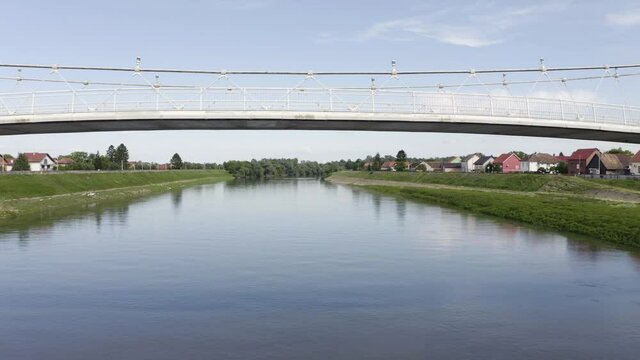 Aerial view of Martinska Ves bridge crossing Sava river at countryside Croatia.