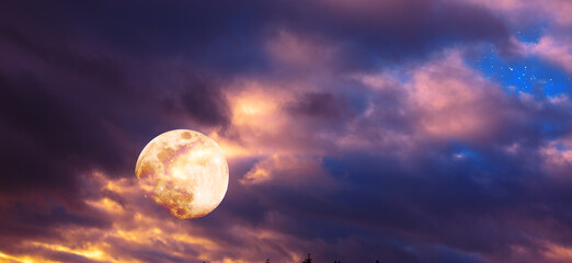 Naklejka na ściany i meble Night sky and full moon. Abstract background.