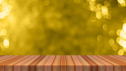 Naklejka na ściany i meble Wood table top on bokeh light abstract background can be used for montage or display your products