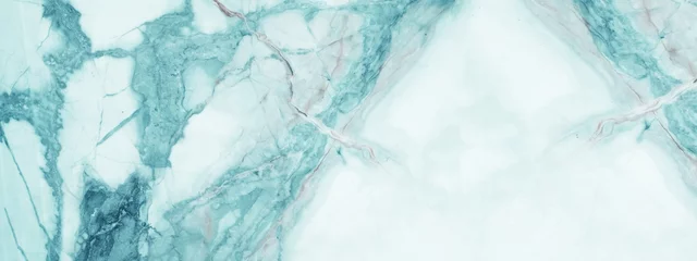 Meubelstickers Marbled background banner panorama - High resolution abstract white aquamarine turquoise Carrara marble stone texture © Corri Seizinger