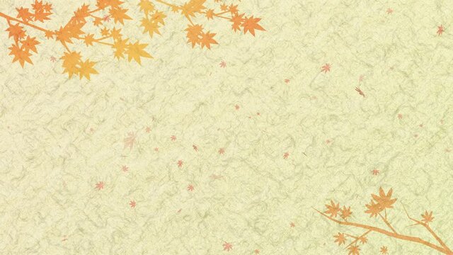 Falling Maple Leaves in Autumn or Fall in Japanese Paper, Traditional Japanese Background
