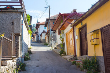 Narrow street in the historic district of Sarajevo. Bosnia and Herzegovina