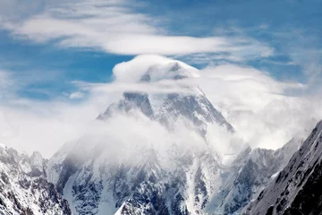 Papier Peint photo Gasherbrum Gasherbrum IV of g4  with white clouds and blue sky in Karakorum range, gilgit baltistan Pakistan 