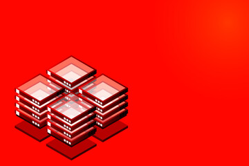 Isometric Digital Technology Web Banner. BIG DATA Machine Learning Algorithms. Analysis and Information. Big Data Access Storage Distribution Information Management and Analysis.