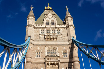Fototapeta na wymiar Close up of one of the towers of the Tower Bridge