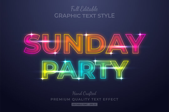 Sunday Party Neon Editable 3D Text Style Effect Premium