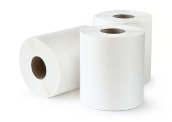 Rolls of paper towels isolated on white background