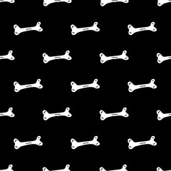 dog bone on black background seamless pattern, Halloween repeat wallpaper tile background.