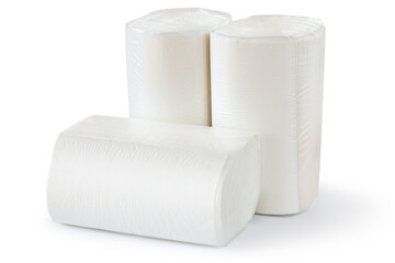 Packs of paper towels isolated on white background