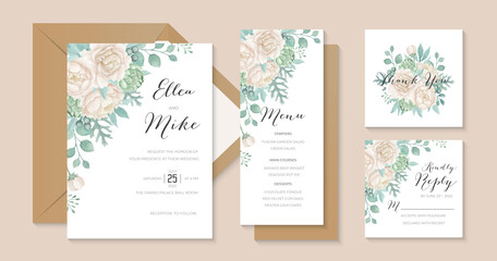Rustic white peony wedding invitation template