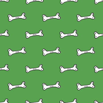 dog bone on green background seamless pattern, Halloween repeat wallpaper tile background.
