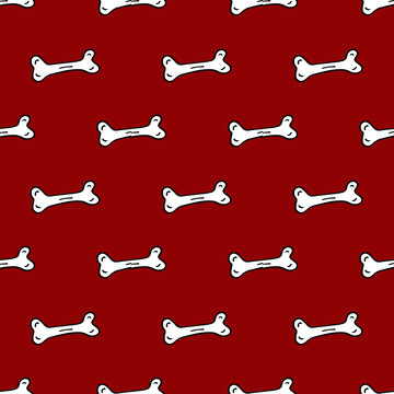 dog bone on red background seamless pattern, Halloween repeat wallpaper tile background.