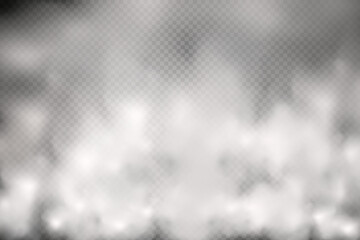 White vector cloudiness ,fog or smoke on dark checkered background.Cloudy sky or smog over the city.Vector illustration.