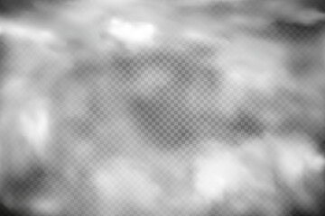 White vector cloudiness ,fog or smoke on dark checkered background.Cloudy sky or smog over the city.Vector illustration.