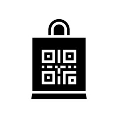 qr code on shop bag glyph icon vector. qr code on shop bag sign. isolated contour symbol black illustration