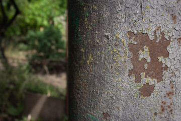 Old wall with rust close up. Grunge surface. Weathered wall with cracks. Stain sctructure. Aged dirty background. Vintage background. 