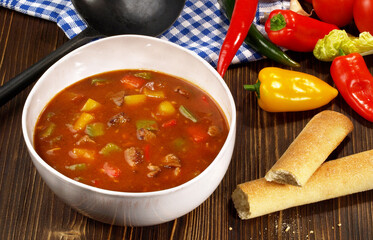 Goulash Soup with Pepper and Bread