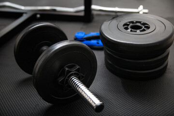 Obraz na płótnie Canvas Sports equipment for weight training.