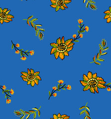 Naklejka premium Abstract Hand Drawing Ethnic Folk Flowers Leaves and Branches Repeating Vector Pattern Isolated Background