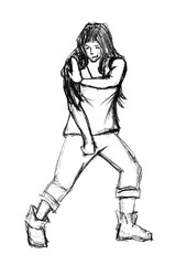 Fototapeta na wymiar A girl in clothes is dancing a modern dance. Raster illustration. Rough black and white pencil sketch.