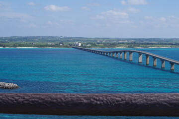 Fototapeta na wymiar Kurima Bridge and Beautiful Sea View of Miyako Island, Okinawa Prefecture, Japan