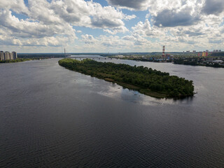 Aerial drone view. View of the Dnieper River in Kiev