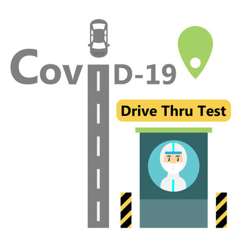 Covid-19 Drive Thru Testing Site Vector.Medical Staff Is At Testing Site For Swab Test To Patients.