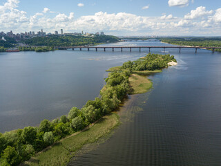 Fototapeta na wymiar Aerial drone view. View of the Dnieper River in Kiev
