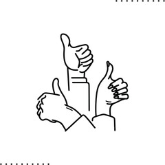 Good work, three hands shows thumbs up vector icon in outlines