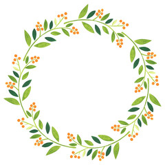 Autumn border illustration-orange berries and leaves