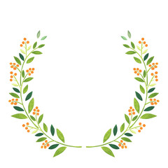 Autumn border illustration-orange berries, stems and leaves