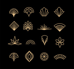 Beautiful set of Art Deco, Gatsby palmette ornates from 1920s fashion and design trends vector - 377148906