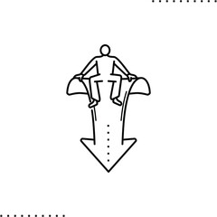 Arrow down with man, short supply vector icon in outlines