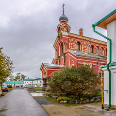 Fototapeta premium Nikolsky Monastery in Staraya Ladoga on the banks of the Volkhov River.