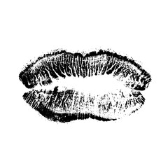 Lips track print. Stamp of mouth isolated on white background. Vector illustration.