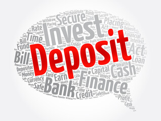 Deposit message bubble word cloud collage, business concept background