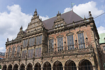 Fototapeta na wymiar Bremen, Germany - August 16, 2019: old city hall building at the historic marketplace