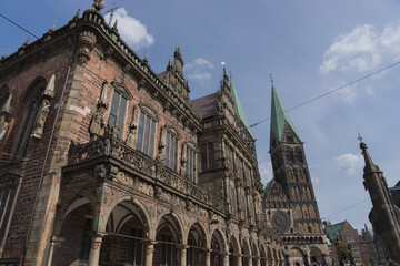 Fototapeta na wymiar Bremen, Germany - August 16, 2019: old city hall building and 