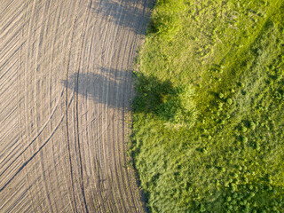 Aerial drone view. Ukrainian agricultural fields.