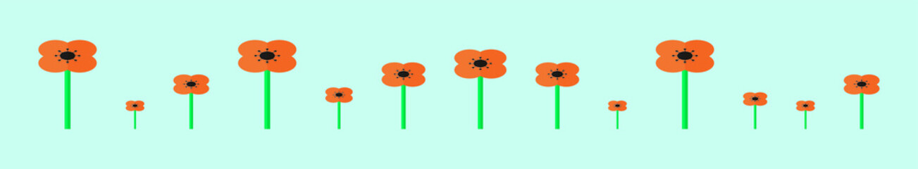 set of bright poppy flower cartoon icon design template with various models. vector illustration