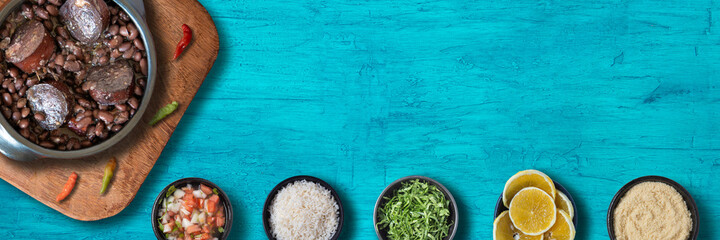 Feijoada. Traditional Brazilian food. Top view. Copy space.Outdoor format.