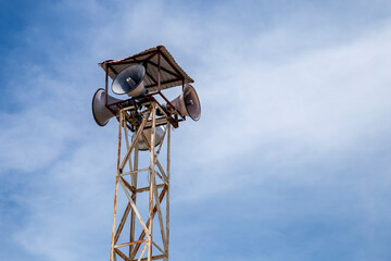 Public speakers horn outdoor. Village news speaker tower