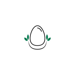 green egg logo icon with leaves growing on the egg, - Vector