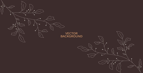 Vector horizontal background in minimal style with doodle branch and space for text. 
