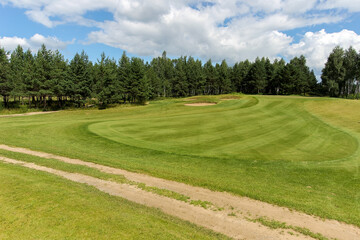 The Summer landscape golf course panorama and background. 