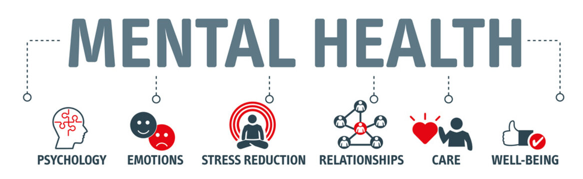 Mental health protection, resilience and care vector illustration banner